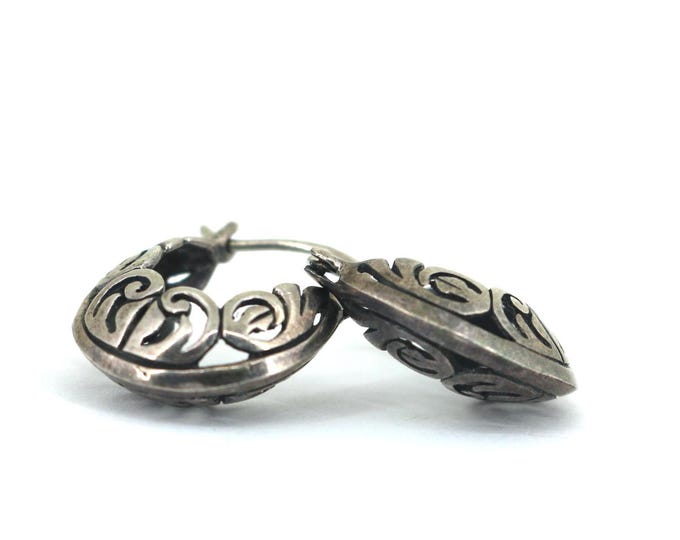 Vintage Silpada Sterling Silver Filigree Hoop Huggie Post Earrings 925 ER 1318