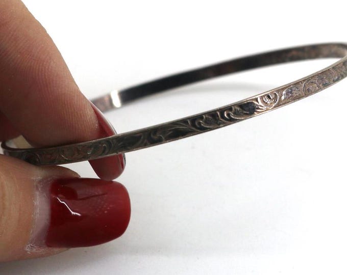 Vintage Unique Beau Filigree Floral Leaf Design Bangle Bracelet Sterling Silver BR 3499
