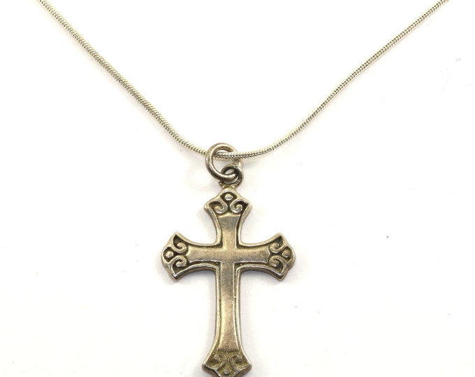 Vintage Cross Shape Scroll Design Necklace 925 Sterling Silver NC 418