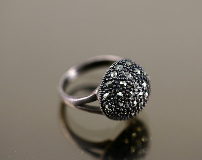 Vintage Size 5.75 Round Bead Beaded Marcasite Stones Design Ring 925 Sterling  RG 1616