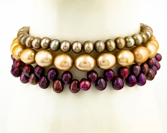 Beautiful Three Tone Pearl Beads Beaded Design Vintage Elegant Bracelet for Women 925 Sterling Silver Br 3636Q