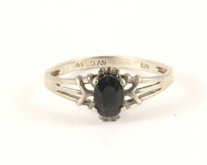 Vintage Silver Black CZ Crystal Flower Design Ring 925 Sterling Silver RG 3823