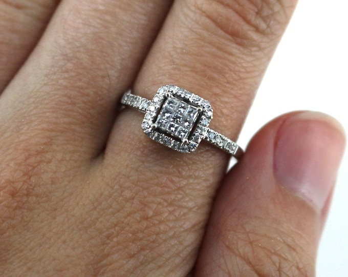 Size 7 14k Gold Princess Cut Natural Diamond  Engagement Design Ring GRG 3