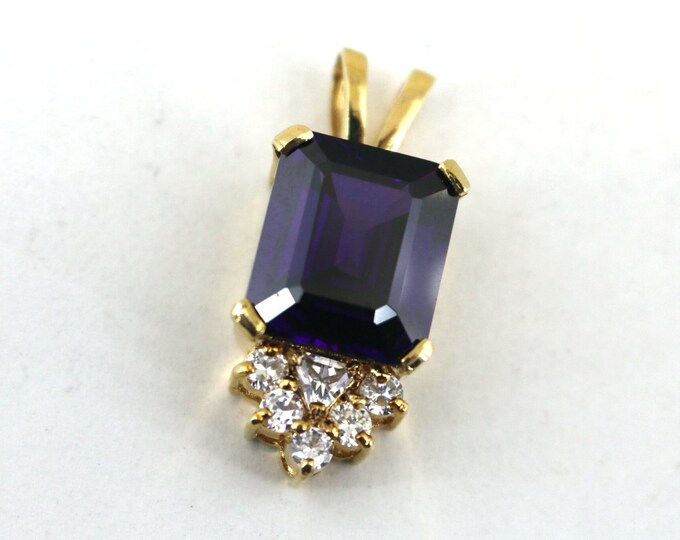 Gold Plated Purple Square Bar CZ Pendant 925 Sterling  PD 1227