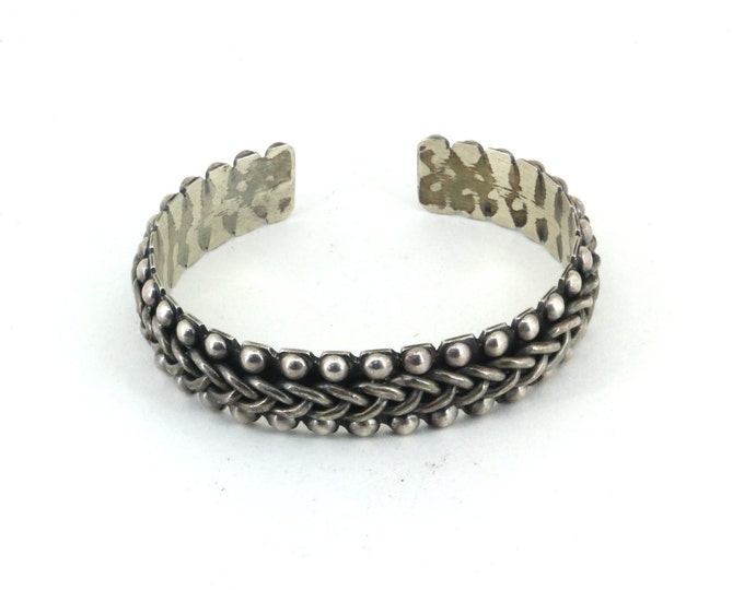 Vintage Beaded Cuff Bracelet 925 Sterling Br 1673