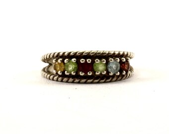 Vintage Size 7 Women's Multi Color Crystal Marcasite Ring 925 Sterling RG 3321