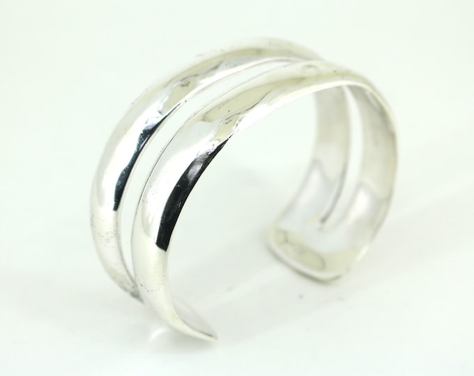 Vintage Double Twisted Split Strand Cuff Bracelet 925 Sterling Silver BR 098