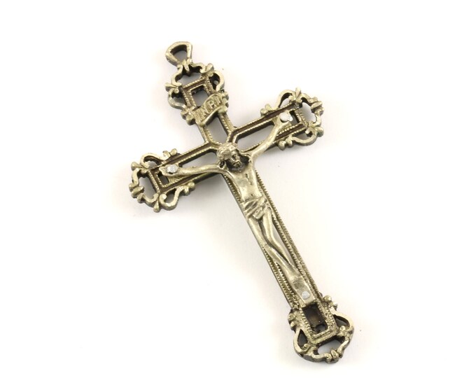 Vintage Religious Cross Jesus Christ Design Pendant 925 Sterling PD 1319