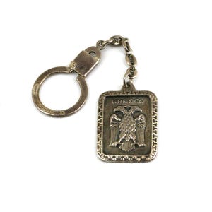 Vintage Greece Two Headed Eagle Bird Flag Design Keychain Key Ring 925 Sterling Ot 375E
