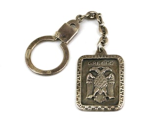 Vintage Greece Two Headed Eagle Keychain 925 Sterling Silver OT 064