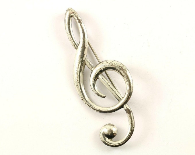 Vintage Music Note Sol Key Design Pin Brooch 925 Sterling Silver Bb 1314