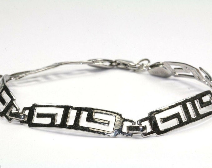Vintage Rectangle Maze Greek Key Convex Tennis Bracelet 925 Sterling Br 1058(123759780635)