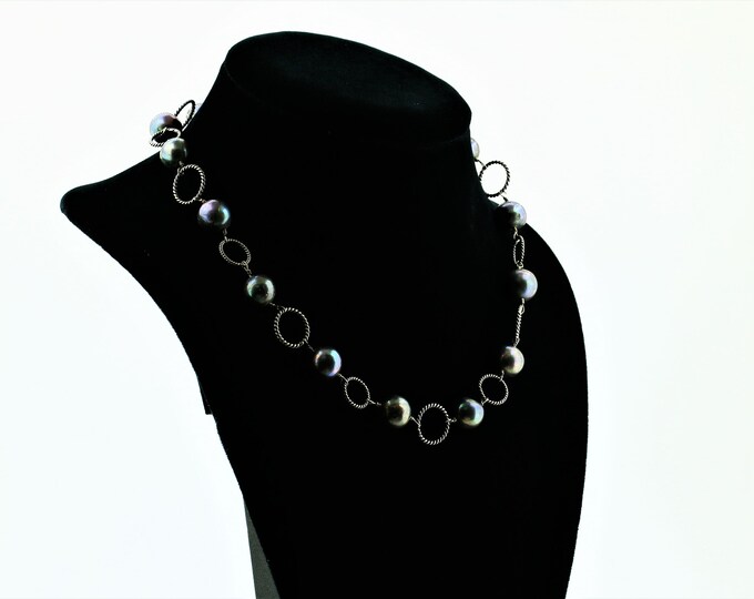 Vintage 18 Inch Necklace | Chameleon Pearl Stone Necklace | Ball Stone Design Necklace  | Silver 925 Sterling Necklace |  NC 2180F