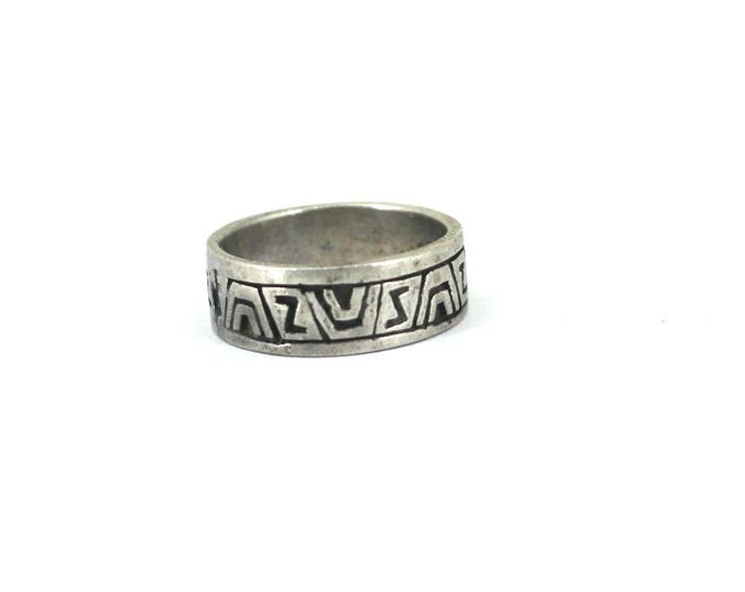 Vintage Size 4 1/2 Geometric Southwest Band Ring 925 Sterling Silver RG 4768