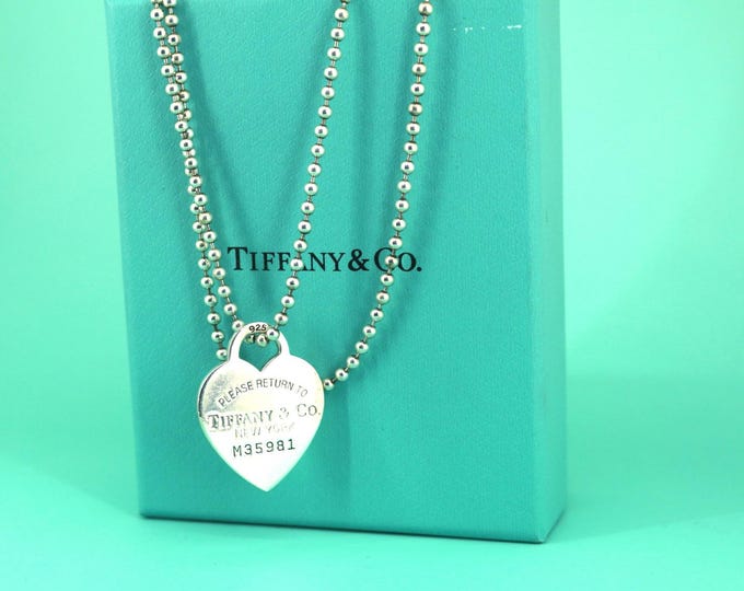 Authentic Tiffany & Co  Heart Tag Beaded Chain Necklace 925 Sterling NC 1093