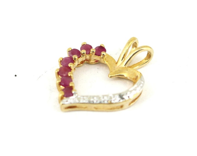 Vintage China Heart Shape Pink & Clear CZ Inlay Gold Plated Love Pendant 925 Sterling Silver PD 2893