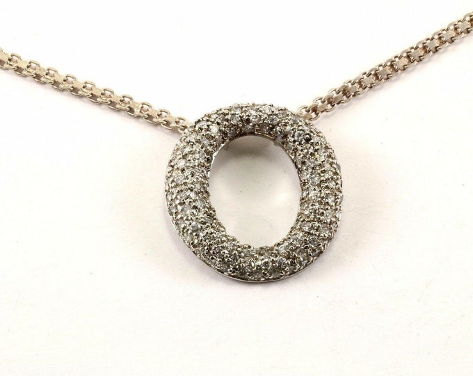 Vintage ''o'' Shaped Cz Inlay Design Necklace 925 Sterling Nc 1274(273796571179)