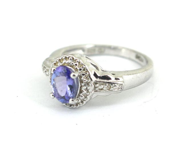 Vintage Size 5 India Tanzanite Blue CZ Statement Ring 925 Sterling Silver  RG 1326