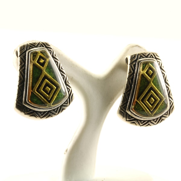 Vintage Carolyn Pollack Navajo Southwestern Geometric Design Stud Earrings Sterling Silver ER 459