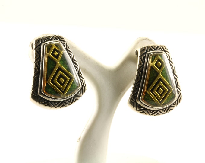 Vintage Carolyn Pollack Navajo Southwestern Geometric Design Stud Earrings Sterling Silver ER 459