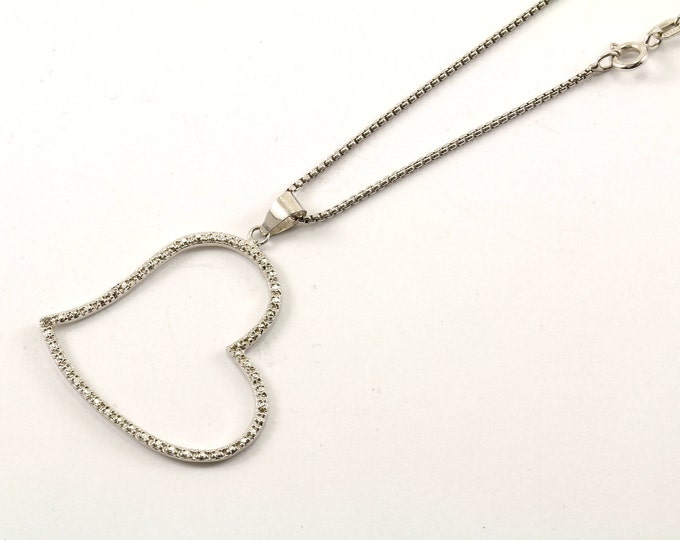 Vintage 18 Inch Crystal Heart Design Necklace 925 Sterling Silver NC 1261
