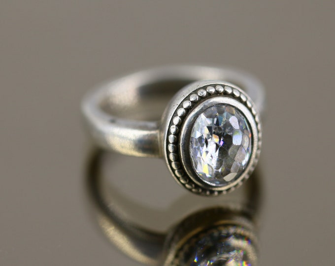 Vintage Size 7.75 Beautiful Ti Sento Designer Oval Clear Crystal Design Ring 925 Sterling RG 2462