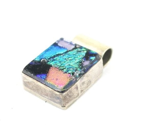 Vintage Dichroic Glass Square Purple Blue Green Copper