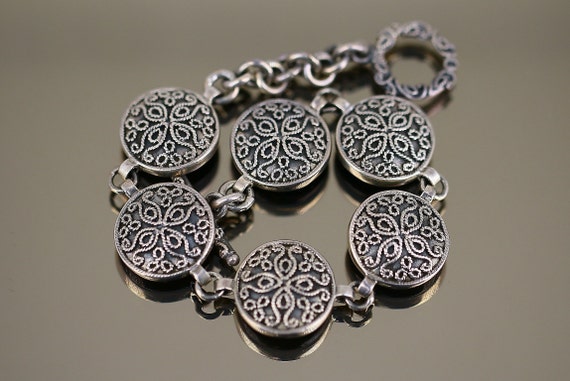 ヴィンテージ 美しいフラット編み花飾りラウンドサークルチェーン