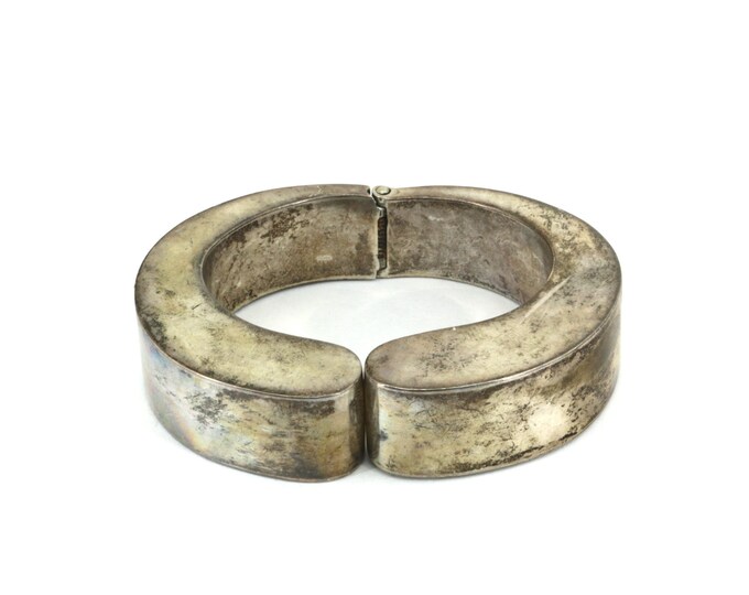 Vintage 70s Modernist Champer Bangle Bracelet 925 Sterling Br 704