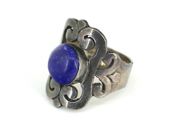 Bague Vintage En Argent 925 Et Lapis-lazuli - Poinçon Israel - Années 1970