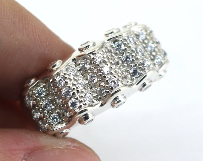 Vintage Elegant  Round Square White Crystals CZ Design Band Ring 925 Sterling Silver Size 7 RG 131