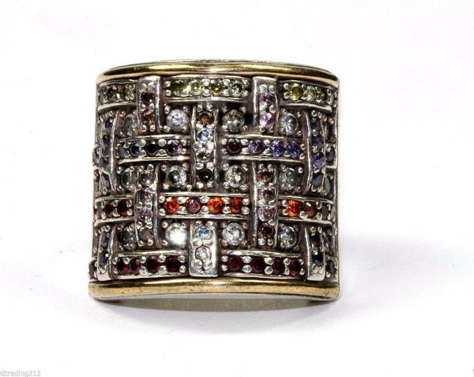 Vintage Size 7 AZ Design Ring | AZ Designer Weaving Multicolored Design Ring  Sterling 925 Silver Rg 1510