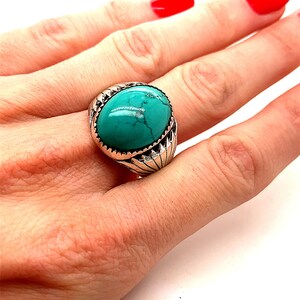 Vintage 10.75 Robert Biacenti Ring | Blue Turquoise Stone Design Ring | Cut Design Ring | Sterling 925 Silver Ring RG 1015E