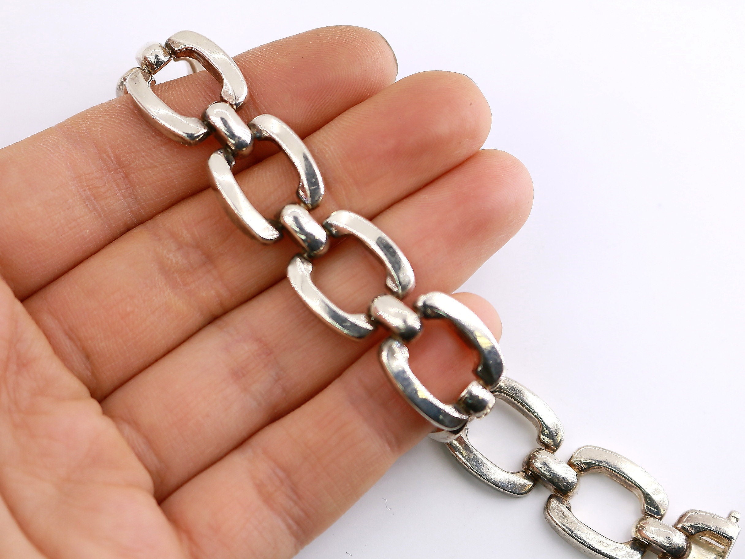 Vintage Beautiful Open Square Links Design Chain Bracelet 925 - Etsy