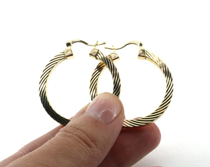 Vintage Shiny Gold Plated Hoop Earrings Sterling 925 ER 152