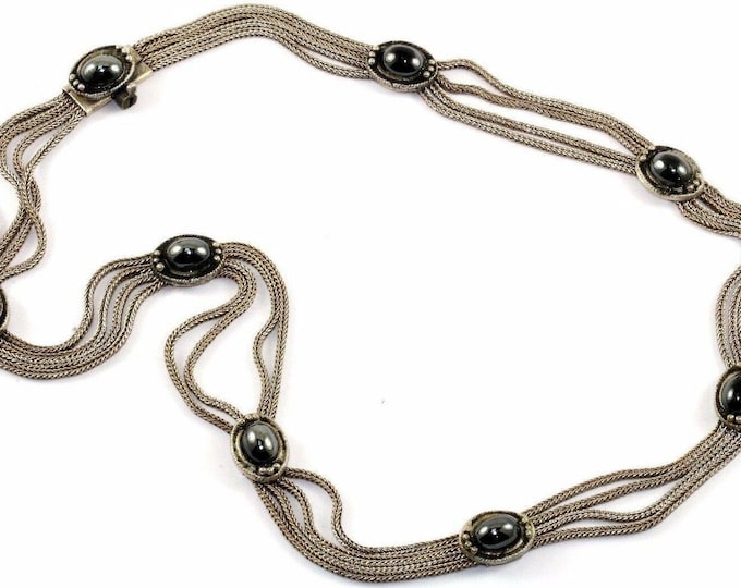 Vintage 16 Inch Hematite Stone Multi-chain Rope Design Bali Necklace 925 Sterling Nc 648(273796571171)