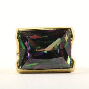 Vintage Size 7 Women&#39;s Large Princess Cut Multicolor Crystal Ring 925 Sterling Silver RG 960-E