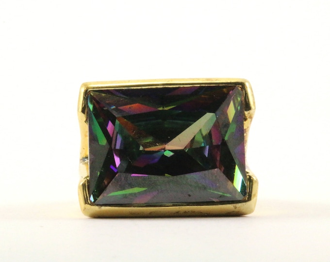 Vintage Size 7 Women's Large Princess Cut Multicolor Crystal Ring 925 Sterling Silver RG 960-E