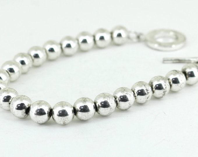 Vintage Beads Beaded Toggle Chain Link Bracelet Sterling 925 BR 3625