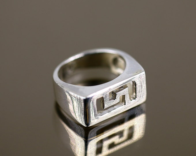 Vintage Size 6.25 Open Cut Greek Key Maze Shape Design Band Ring 925 Sterling Silver RG 2791