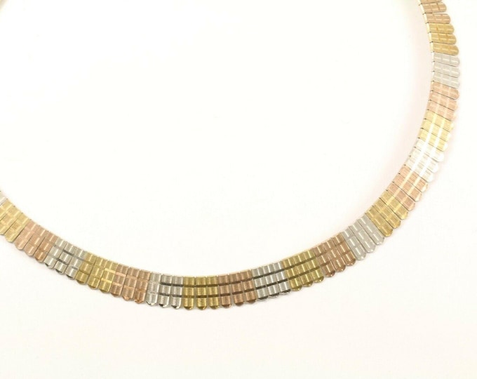 Vintage 16 Inch Three Tone Herringbone Design Necklace 925 Sterling Nc 300(401744748234)