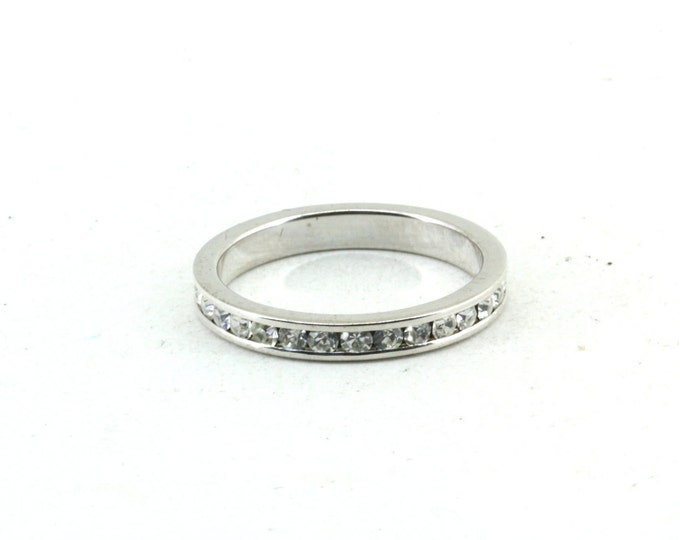 Vintage Size 7 Round White CZ Open Cut 925 Sterling Silver RG 2519