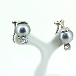 Boucles d&#39;oreilles vintage en argent sterling avec perle de Tahiti naturelle et cristal CZ AL 11111