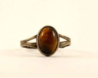 Vintage Size 9 Brown Tiger Eye Design Ring Sterling 925 Rg 1468