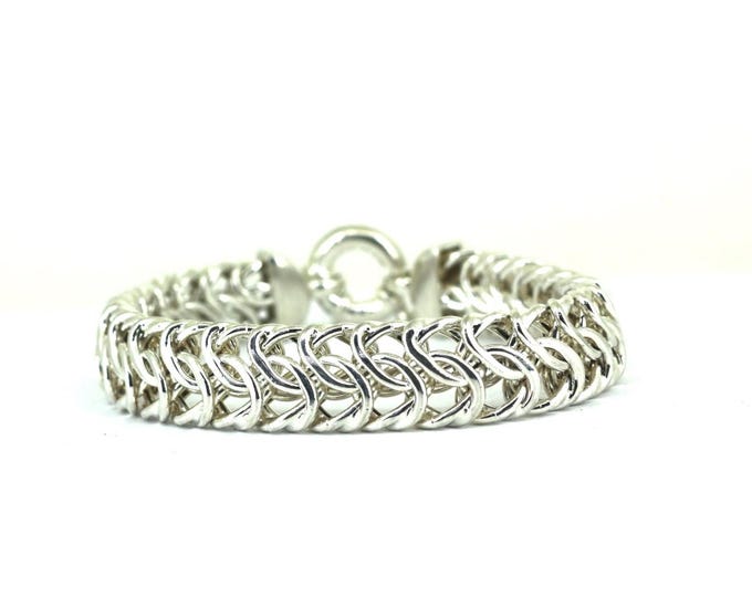 Vintage Italian Men Double Bismark  Design Link Chain Bracelet 925 Sterling Silver BR 2910