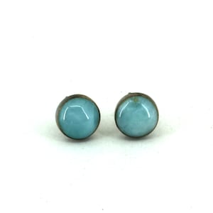 Vintage Runde Larimar Ohrstecker Sterling Silber 925 ER 164