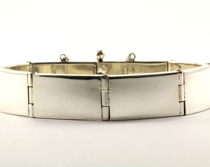 Vintage Rectangle Shape Plain Links Bracelet Sterling Silver BR 248