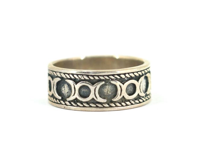 Vintage Size 6.5 Triple Moon Design Band Ring 925 Sterling RG 4220