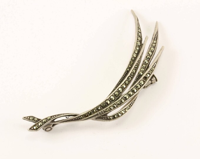 Vintage Leaf Design Marcasite Design Pin/Brooch 925 Sterling BB 408