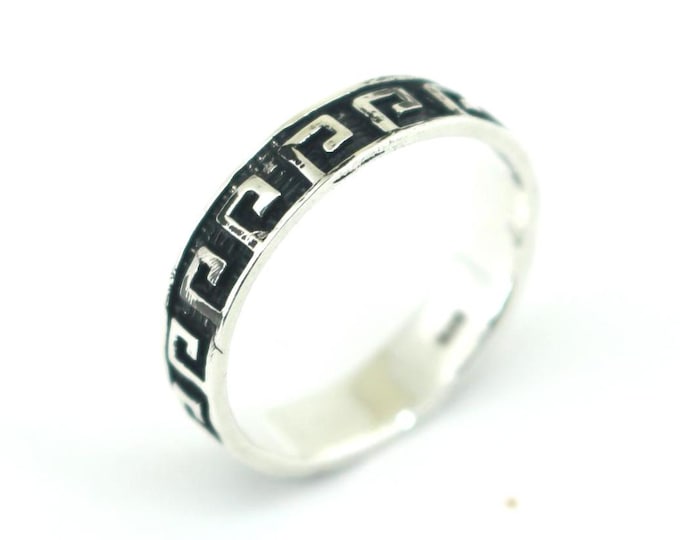 Vintage Greek Maze Band Ring 925 Sterling Silver RG 4547